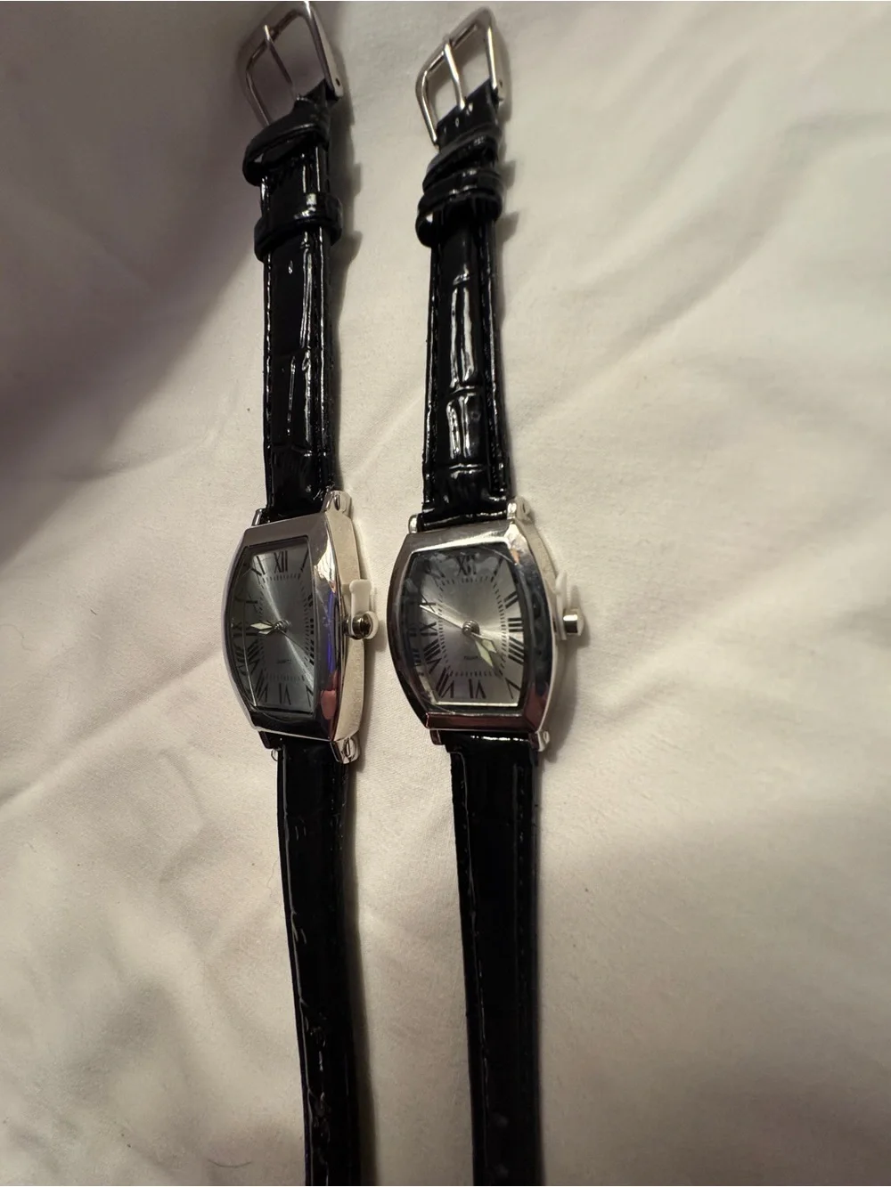Classic Black Leather Strap His AND Hers Watches 2-for 1 with Silver-Tone Case